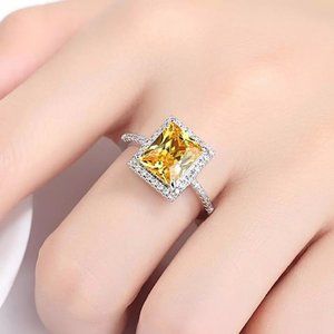 Champagne Cubic Zirconia Wedding White Gold Ring